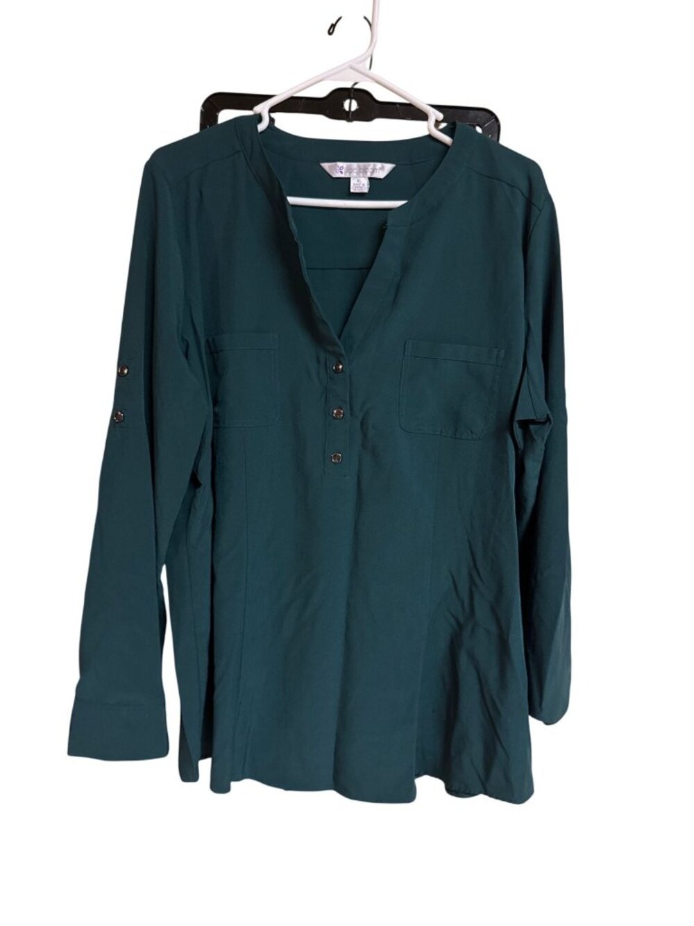 Lilac Bloom Teal Button-Up Long Sleeve Blouse XL Polyester/Spandex